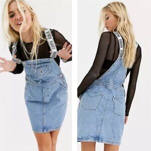 The Ragged Priest Denim Dungaree Overall Dress Mid Blue